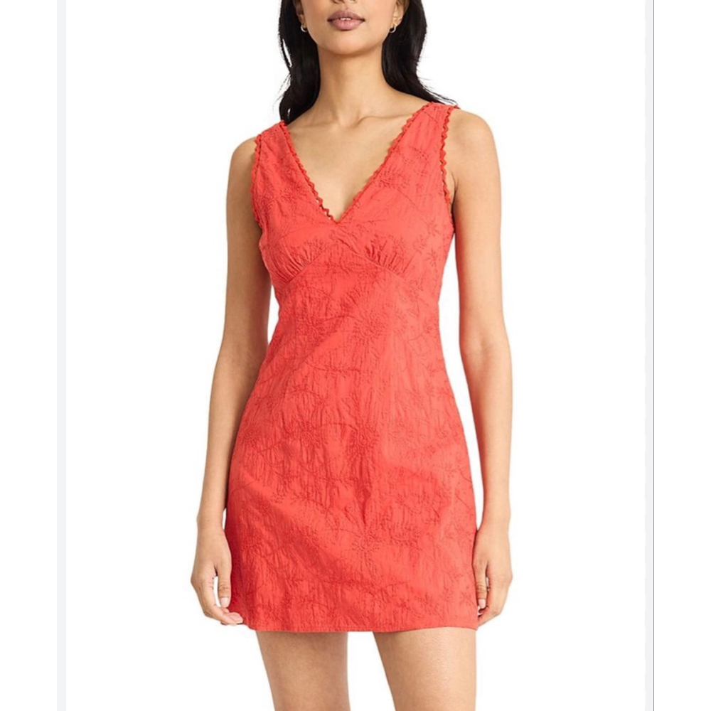 The Good Journey Aurora Red V Neck Crochet Trim Mini Dress Boho Size 2